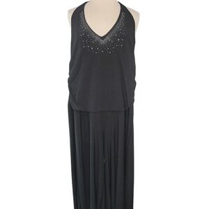 Black Embellished‎ V-Neck Halter Jumpsuit